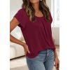 image:imagePRETTYGARDEN Womens Tops Dressy Casual Summer 2026 Short Sleeve Blouses Crew Neck Pleated Basic T Shirts Spring ClothesBurgundy