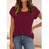 image:imagePRETTYGARDEN Womens Tops Dressy Casual Summer 2026 Short Sleeve Blouses Crew Neck Pleated Basic T Shirts Spring ClothesBurgundy