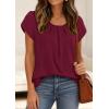 image:imagePRETTYGARDEN Womens Tops Dressy Casual Summer 2026 Short Sleeve Blouses Crew Neck Pleated Basic T Shirts Spring ClothesBurgundy