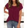 image:imagePRETTYGARDEN Womens Tops Dressy Casual Summer 2026 Short Sleeve Blouses Crew Neck Pleated Basic T Shirts Spring ClothesBurgundy