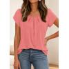 image:imagePRETTYGARDEN Womens Tops Dressy Casual Summer 2026 Short Sleeve Blouses Crew Neck Pleated Basic T Shirts Spring ClothesCoral Pink
