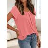 image:imagePRETTYGARDEN Womens Tops Dressy Casual Summer 2026 Short Sleeve Blouses Crew Neck Pleated Basic T Shirts Spring ClothesCoral Pink