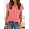 image:imagePRETTYGARDEN Womens Tops Dressy Casual Summer 2026 Short Sleeve Blouses Crew Neck Pleated Basic T Shirts Spring ClothesCoral Pink