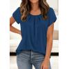 image:imagePRETTYGARDEN Womens Tops Dressy Casual Summer 2026 Short Sleeve Blouses Crew Neck Pleated Basic T Shirts Spring ClothesDark Blue