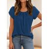 image:imagePRETTYGARDEN Womens Tops Dressy Casual Summer 2026 Short Sleeve Blouses Crew Neck Pleated Basic T Shirts Spring ClothesDark Blue