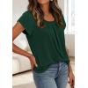 image:imagePRETTYGARDEN Womens Tops Dressy Casual Summer 2026 Short Sleeve Blouses Crew Neck Pleated Basic T Shirts Spring ClothesDark Green