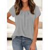 image:imagePRETTYGARDEN Womens Tops Dressy Casual Summer 2026 Short Sleeve Blouses Crew Neck Pleated Basic T Shirts Spring ClothesGrey