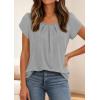 image:imagePRETTYGARDEN Womens Tops Dressy Casual Summer 2026 Short Sleeve Blouses Crew Neck Pleated Basic T Shirts Spring ClothesGrey