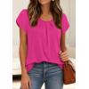 image:imagePRETTYGARDEN Womens Tops Dressy Casual Summer 2026 Short Sleeve Blouses Crew Neck Pleated Basic T Shirts Spring ClothesHot Pink