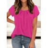 image:imagePRETTYGARDEN Womens Tops Dressy Casual Summer 2026 Short Sleeve Blouses Crew Neck Pleated Basic T Shirts Spring ClothesHot Pink