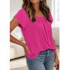 image:imagePRETTYGARDEN Womens Tops Dressy Casual Summer 2026 Short Sleeve Blouses Crew Neck Pleated Basic T Shirts Spring ClothesHot Pink