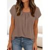 image:imagePRETTYGARDEN Womens Tops Dressy Casual Summer 2026 Short Sleeve Blouses Crew Neck Pleated Basic T Shirts Spring ClothesKhaki