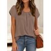 image:imagePRETTYGARDEN Womens Tops Dressy Casual Summer 2026 Short Sleeve Blouses Crew Neck Pleated Basic T Shirts Spring ClothesKhaki