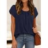 image:imagePRETTYGARDEN Womens Tops Dressy Casual Summer 2026 Short Sleeve Blouses Crew Neck Pleated Basic T Shirts Spring ClothesNavy Blue