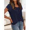 image:imagePRETTYGARDEN Womens Tops Dressy Casual Summer 2026 Short Sleeve Blouses Crew Neck Pleated Basic T Shirts Spring ClothesNavy Blue