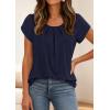 image:imagePRETTYGARDEN Womens Tops Dressy Casual Summer 2026 Short Sleeve Blouses Crew Neck Pleated Basic T Shirts Spring ClothesNavy Blue
