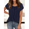 image:imagePRETTYGARDEN Womens Tops Dressy Casual Summer 2026 Short Sleeve Blouses Crew Neck Pleated Basic T Shirts Spring ClothesNavy Blue