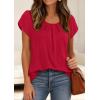 image:imagePRETTYGARDEN Womens Tops Dressy Casual Summer 2026 Short Sleeve Blouses Crew Neck Pleated Basic T Shirts Spring ClothesRed