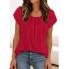 image:imagePRETTYGARDEN Womens Tops Dressy Casual Summer 2026 Short Sleeve Blouses Crew Neck Pleated Basic T Shirts Spring ClothesRed