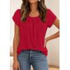 image:imagePRETTYGARDEN Womens Tops Dressy Casual Summer 2026 Short Sleeve Blouses Crew Neck Pleated Basic T Shirts Spring ClothesRed