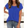image:imagePRETTYGARDEN Womens Tops Dressy Casual Summer 2026 Short Sleeve Blouses Crew Neck Pleated Basic T Shirts Spring ClothesRoyal Blue