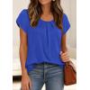 image:imagePRETTYGARDEN Womens Tops Dressy Casual Summer 2026 Short Sleeve Blouses Crew Neck Pleated Basic T Shirts Spring ClothesRoyal Blue