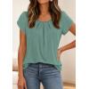 image:imagePRETTYGARDEN Womens Tops Dressy Casual Summer 2026 Short Sleeve Blouses Crew Neck Pleated Basic T Shirts Spring ClothesSage Green