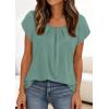 image:imagePRETTYGARDEN Womens Tops Dressy Casual Summer 2026 Short Sleeve Blouses Crew Neck Pleated Basic T Shirts Spring ClothesSage Green