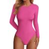 image:imagePRETTYGARDEN Bodysuits for Women 2026 Spring Long Sleeve Shirts Fitted Basic Ribbed Layering Tops Fall Fashion Winter ClothesBright Pink
