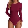image:imagePRETTYGARDEN Bodysuits for Women 2026 Spring Long Sleeve Shirts Fitted Basic Ribbed Layering Tops Fall Fashion Winter ClothesBurgundy
