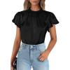 image:imagePRETTYGARDEN Business Casual Tops for Women Blouses Dressy 2026 Summer Short Sleeve Ruffle Satin Work Office AttireBlack