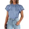 image:imagePRETTYGARDEN Business Casual Tops for Women Blouses Dressy 2026 Summer Short Sleeve Ruffle Satin Work Office AttireBlue