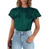 image:imagePRETTYGARDEN Business Casual Tops for Women Blouses Dressy 2026 Summer Short Sleeve Ruffle Satin Work Office AttireDark Green