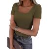 image:imagePRETTYGARDEN Scoop Neck Tops for Women 2026 Summer Basic Tees Trendy Short Sleeve Shirts Spring Casual Fitted Ribbed TopsArmy Green