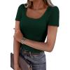 image:imagePRETTYGARDEN Scoop Neck Tops for Women 2026 Summer Basic Tees Trendy Short Sleeve Shirts Spring Casual Fitted Ribbed TopsDark Green