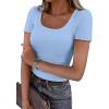 image:imagePRETTYGARDEN Scoop Neck Tops for Women 2026 Summer Basic Tees Trendy Short Sleeve Shirts Spring Casual Fitted Ribbed TopsLight Blue