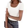 image:imagePRETTYGARDEN Scoop Neck Tops for Women 2026 Summer Basic Tees Trendy Short Sleeve Shirts Spring Casual Fitted Ribbed TopsWhite