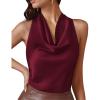 image:imagePRETTYGARDEN Silk Satin Halter Tops for Women Summer 2026 Cowl Neck Tie Back Going Out Sleeveless Business Casual Tank TopWine Red