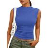 image:imagePRETTYGARDEN Sleeveless Tops for Women Ribbed Mock Neck Tank Top Slim Fitted Ruched Basic Layering Shirts 2026 Summer ClothesBlue