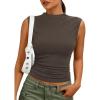 image:imagePRETTYGARDEN Sleeveless Tops for Women Ribbed Mock Neck Tank Top Slim Fitted Ruched Basic Layering Shirts 2026 Summer ClothesBrown
