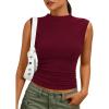 image:imagePRETTYGARDEN Sleeveless Tops for Women Ribbed Mock Neck Tank Top Slim Fitted Ruched Basic Layering Shirts 2026 Summer ClothesBurgundy