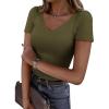 image:imagePRETTYGARDEN Women 2026 Spring Tops Trendy Ribbed Short Sleeve V Neck Fitted Basic Tee Shirts Casual Going Out Summer OutfitsArmy Green
