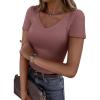image:imagePRETTYGARDEN Women 2026 Spring Tops Trendy Ribbed Short Sleeve V Neck Fitted Basic Tee Shirts Casual Going Out Summer OutfitsTaupe