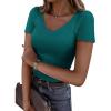 image:imagePRETTYGARDEN Women 2026 Spring Tops Trendy Ribbed Short Sleeve V Neck Fitted Basic Tee Shirts Casual Going Out Summer OutfitsTeal