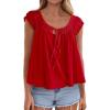 image:imagePRETTYGARDEN Women Babydoll Tops 2026 Summer Clothes Cap Sleeve Tie Front Flowy Tank Top Peplum Blouses Cute Going Out ShirtsRed