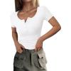 image:imagePRETTYGARDEN Womens 2026 Summer Short Sleeve Tops Ribbed Henley Button Slim Fit Basic Casual T Shirts Blouse Fashion ClothingWhite