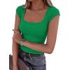image:imagePRETTYGARDEN Womens Cap Sleeve T Shirts 2026 Square Neck Basic Tees Slim Fit Ribbed Knit Spring Going Out Tops Summer ClothesGreen