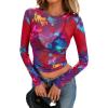 image:imagePRETTYGARDEN Womens Mesh Long Sleeve Spring Top 2026 Trendy Summer See Through Sheer Blouse Fitted Going Out Layering ShirtsFloral Navy Red