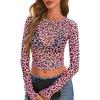 image:imagePRETTYGARDEN Womens Mesh Long Sleeve Spring Top 2026 Trendy Summer See Through Sheer Blouse Fitted Going Out Layering ShirtsLeopard Pink