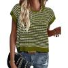 image:imagePRETTYGARDEN Womens Short Sleeve Sweater Spring Summer 2026 Round Neck Striped Pullover Cap Sleeve Knit Sweater Vest TopsArmy Green